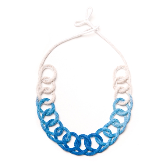 Saloukee Loops hand woven yarn necklace - Sapphire Blue, available on Boticca